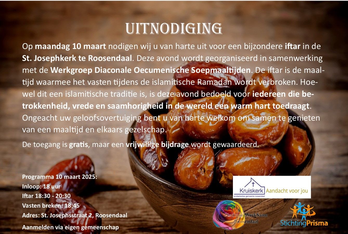 Uitnodiging Iftar, dit jaar in Sint Josephkerk